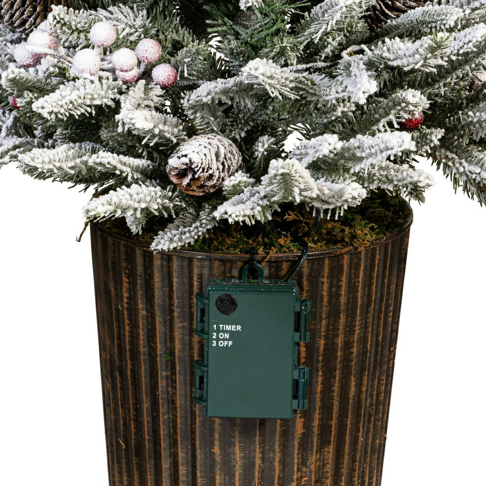 Plow & Hearth Winter Grove Faux Floral Table Decor Artificial Frosted Pine, 35"H