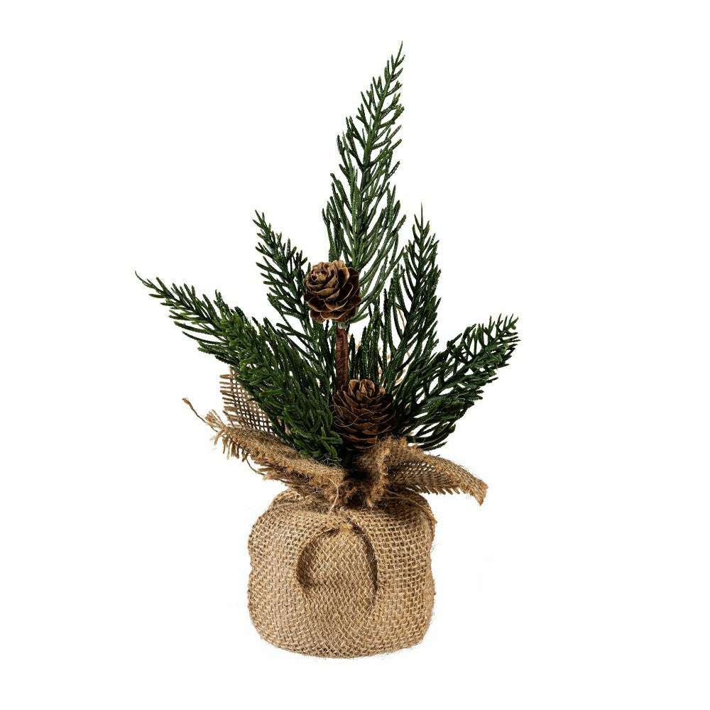 Plow & Hearth Woodland Storybook Faux Floral Table Décor Pine Artificial with Burlap