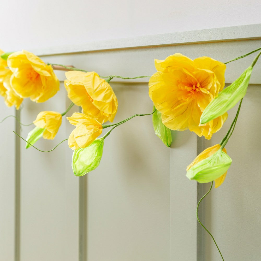Plow & Hearth What She Shed Hanging Decor Paper Garland Yellow Flower, 65"L