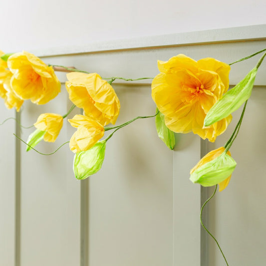 Plow & Hearth What She Shed Hanging Decor Paper Garland Yellow Flower, 65"L