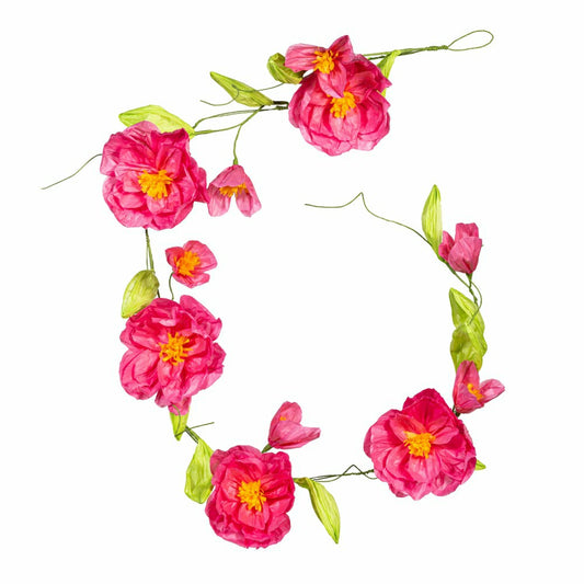Plow & Hearth Cottage Garden Hanging Decor Paper Garland Pink Flower, 65"L