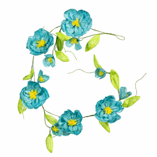 Plow & Hearth Cottage Garden Hanging Decor Paper Garland Blue Flower, 65"L