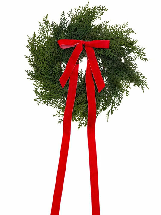 Plow & Hearth Traditional Red Mini Cedar Cabinet Wreaths with Ribbon
