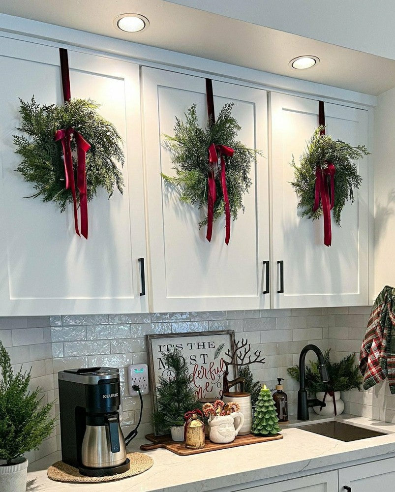 Plow & Hearth Traditional Red Mini Cedar Cabinet Wreaths with Ribbon