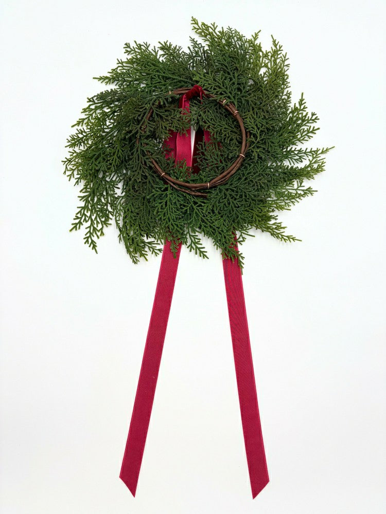 Plow & Hearth Traditional Red Mini Cedar Cabinet Wreaths with Ribbon