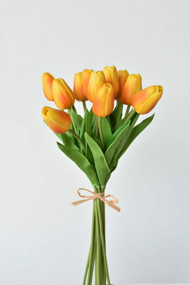 Plow & Hearth 13.5" Faux Real Touch Orange/Yellow Tulip Bundle : 12 Stems
