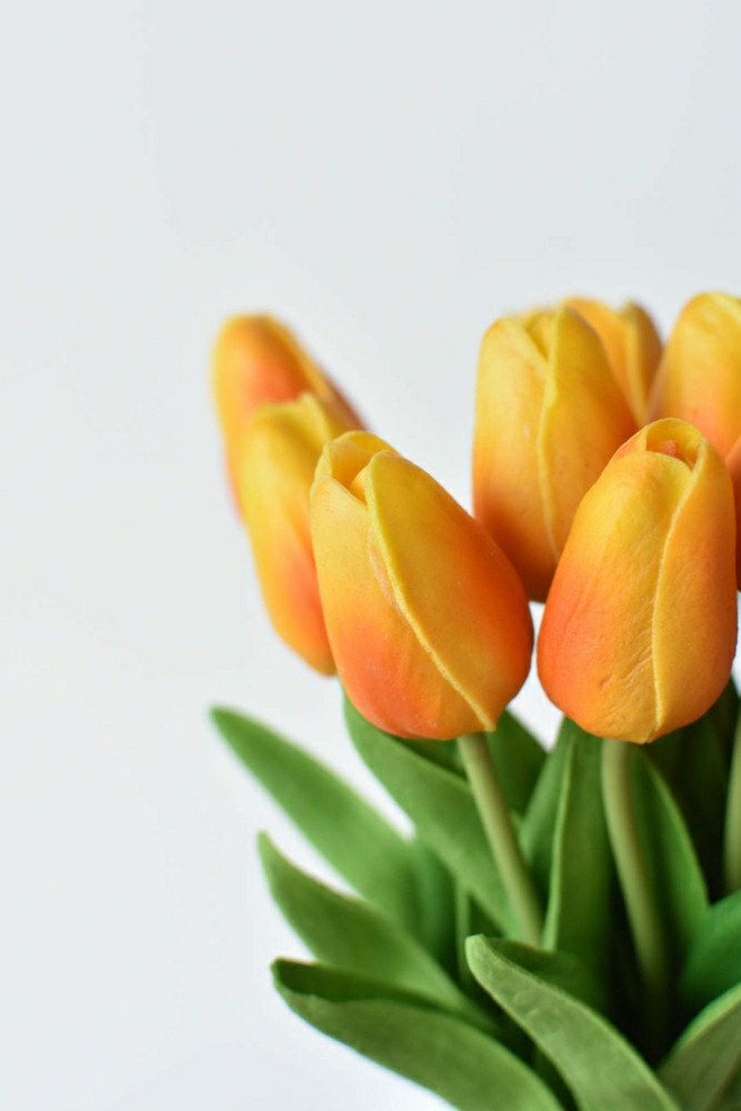 Plow & Hearth 13.5" Faux Real Touch Orange/Yellow Tulip Bundle : 12 Stems