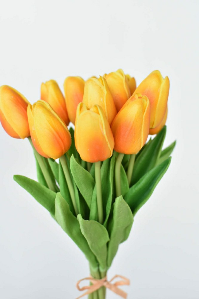Plow & Hearth 13.5" Faux Real Touch Orange/Yellow Tulip Bundle : 12 Stems