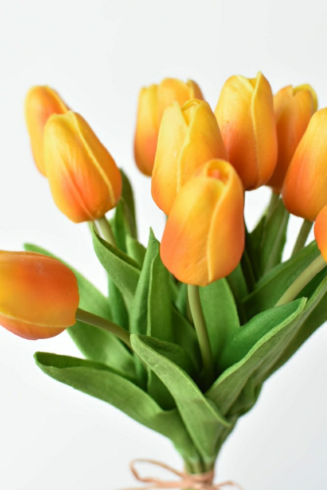 Plow & Hearth 13.5" Faux Real Touch Orange/Yellow Tulip Bundle : 12 Stems