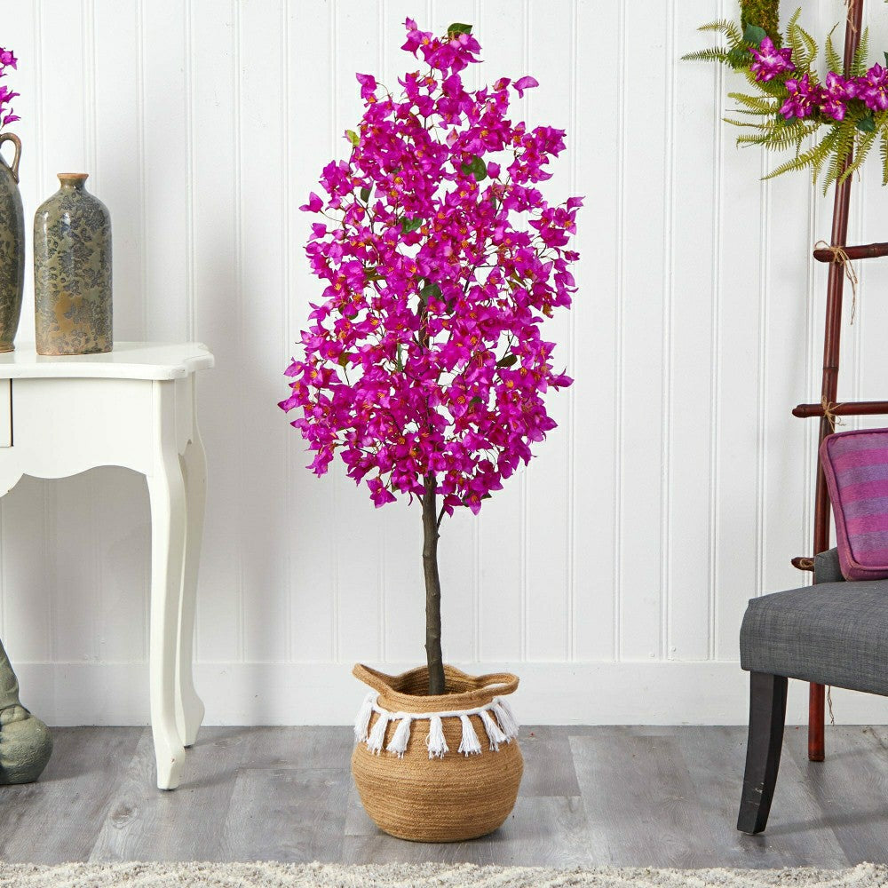Plow & Hearth Bougainvillea Tree with Jute & Cotton Basket, 5’