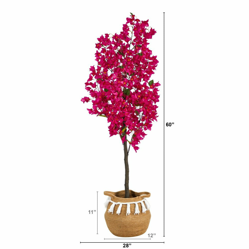 Plow & Hearth Bougainvillea Tree with Jute & Cotton Basket, 5’