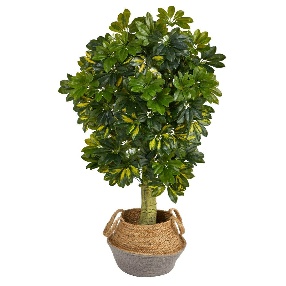 Plow & Hearth Schefflera Artificial Tree in Cotton & Jute Gray Planter, 4’