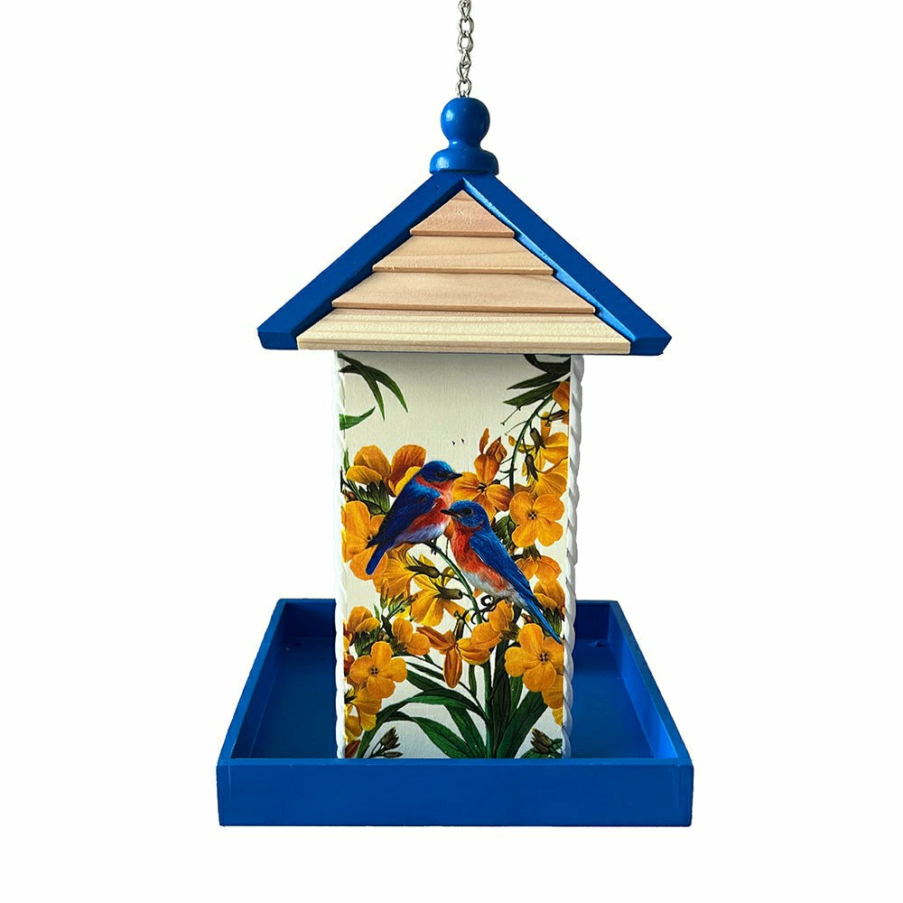 Plow & Hearth Townhouse Bird Feeder with Bluebirds and Camellia