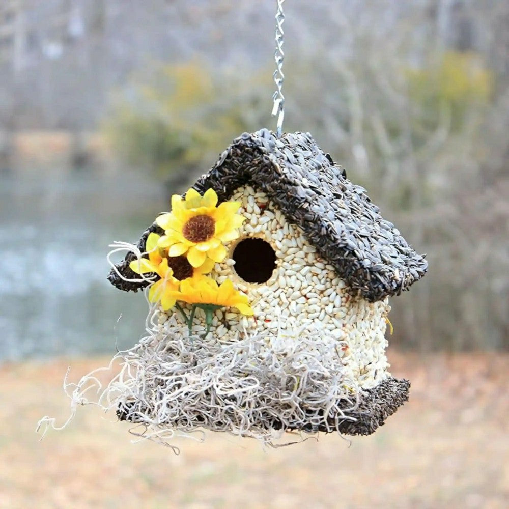 Plow & Hearth Short Handmade Edible Birdhouse with Dark Roof