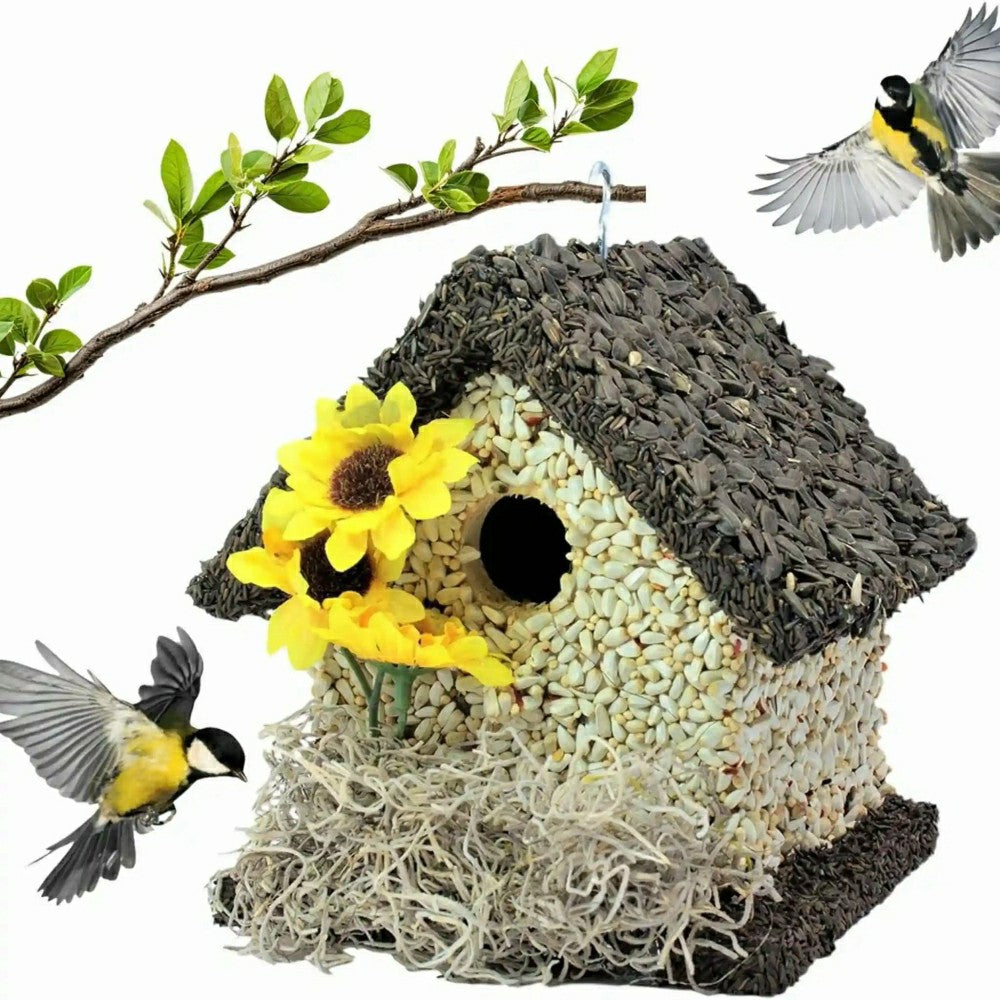 Plow & Hearth Short Handmade Edible Birdhouse with Dark Roof