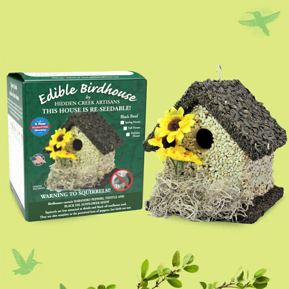 Plow & Hearth Short Handmade Edible Birdhouse with Dark Roof