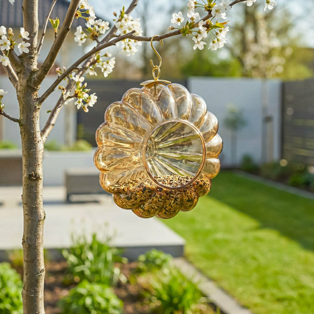 Plow & Hearth VivaStyle Bird Feeder, Round Glass, Amber