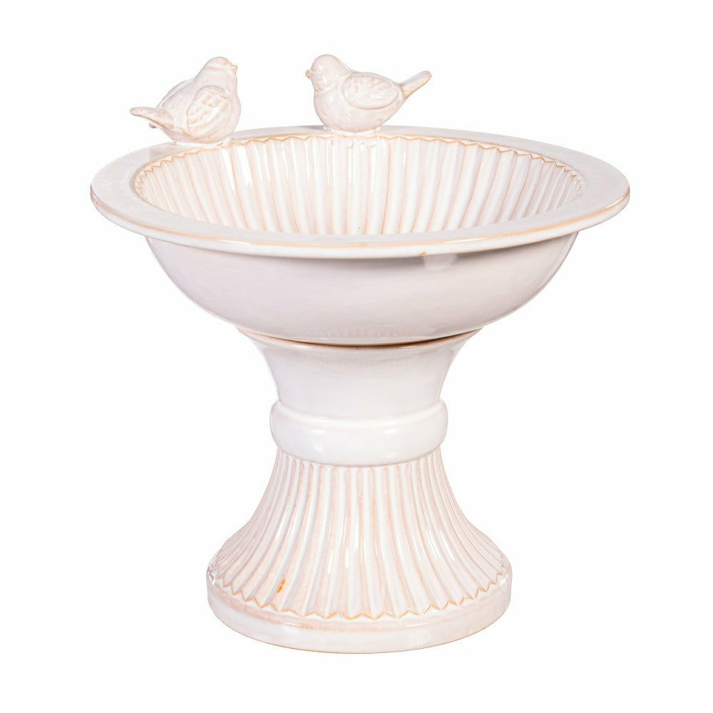 Plow & Hearth What She Shed Birdbath, Ceramic Debossed Bird