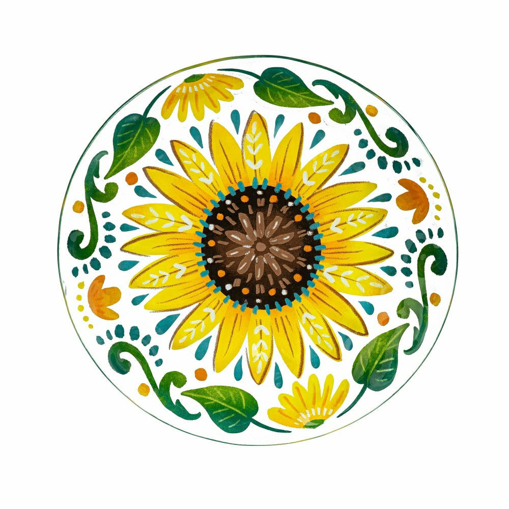 Plow & Hearth Petal & Plow Birdbath, Glass Folk Art Sunflower, 18"