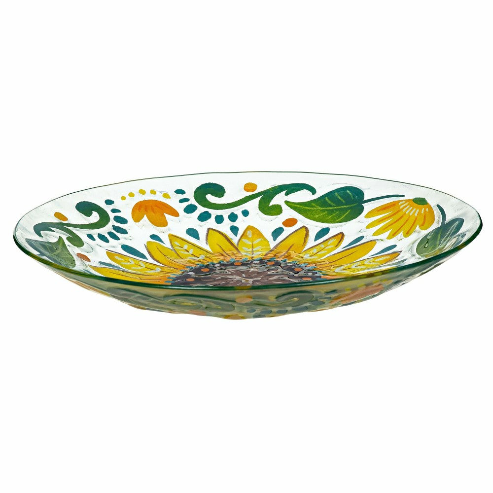 Plow & Hearth Petal & Plow Birdbath, Glass Folk Art Sunflower, 18"