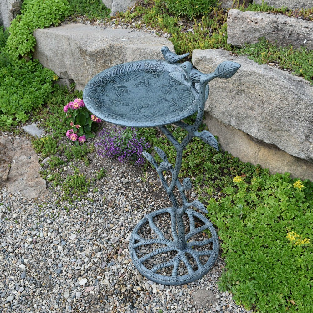 Plow & Hearth Cast Aluminum 33-in Metal Bird Bath with Branch and Two Birds