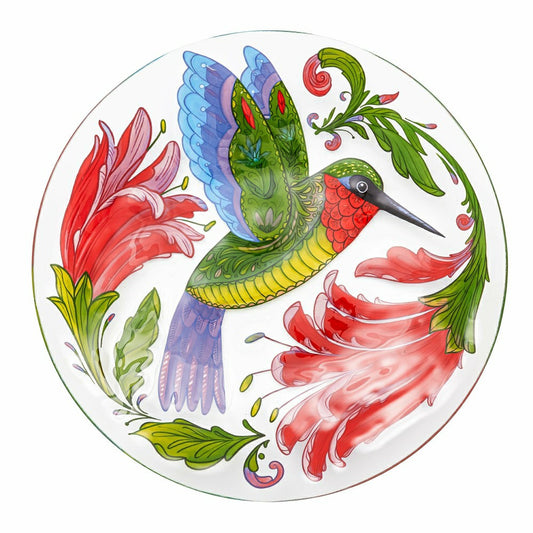 Plow & Hearth 18" Folk-art Hummingbird Bird Glass Bird Bath