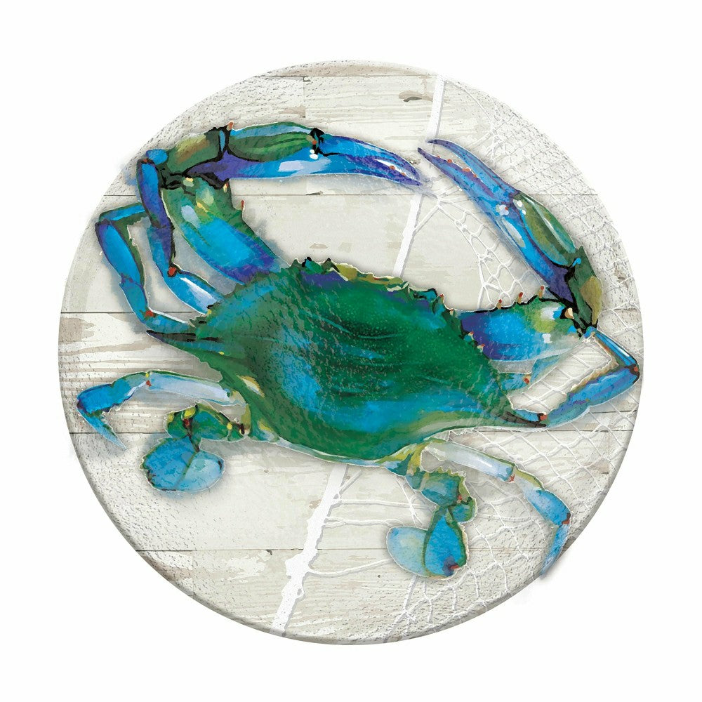 Plow & Hearth Hand Painted Blue Crab Embossed Glass Birdbath Basin