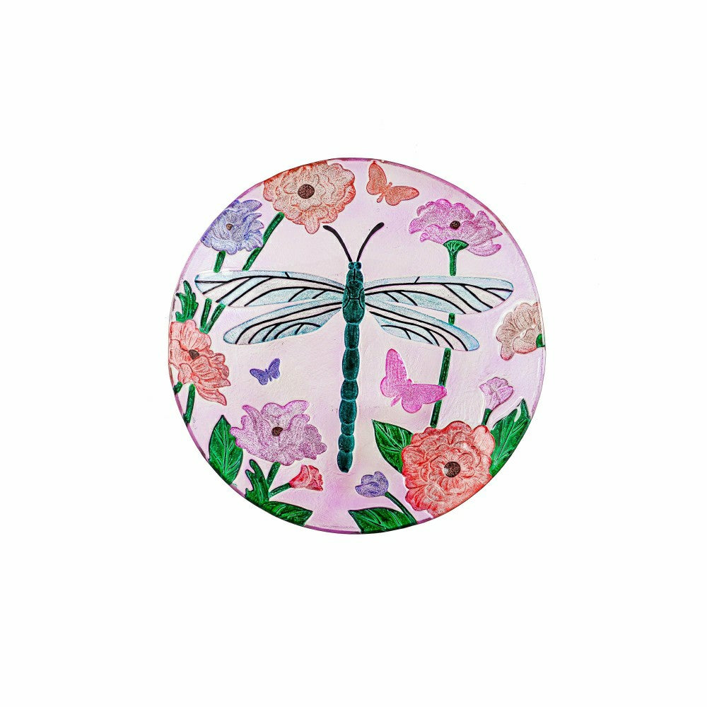 Plow & Hearth 18" Glitter Hand Painted and Embossed Bird Bath, Dragonfly