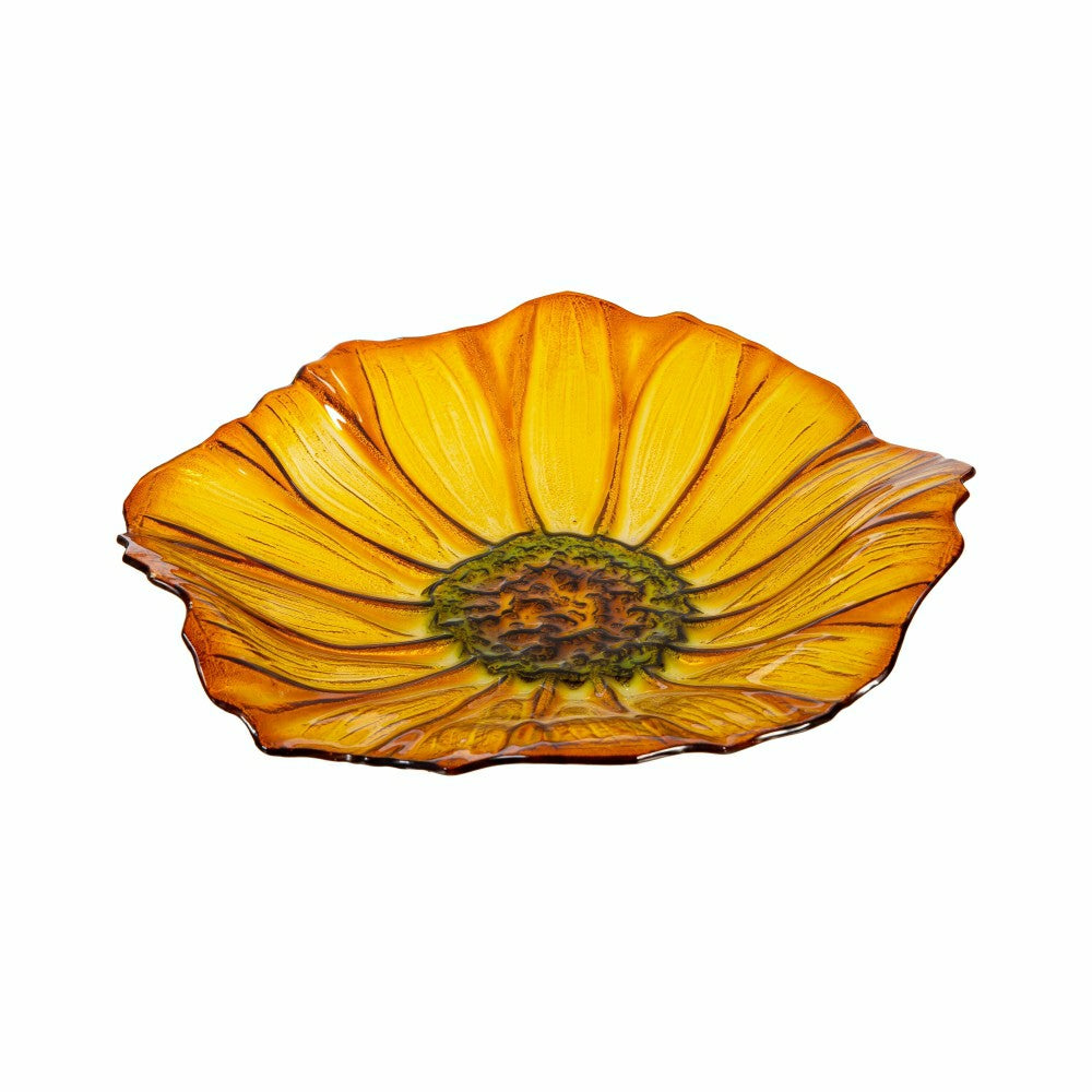 Plow & Hearth Petal and Plow Birdbath, Sunflower Glass Birdbath, 16"