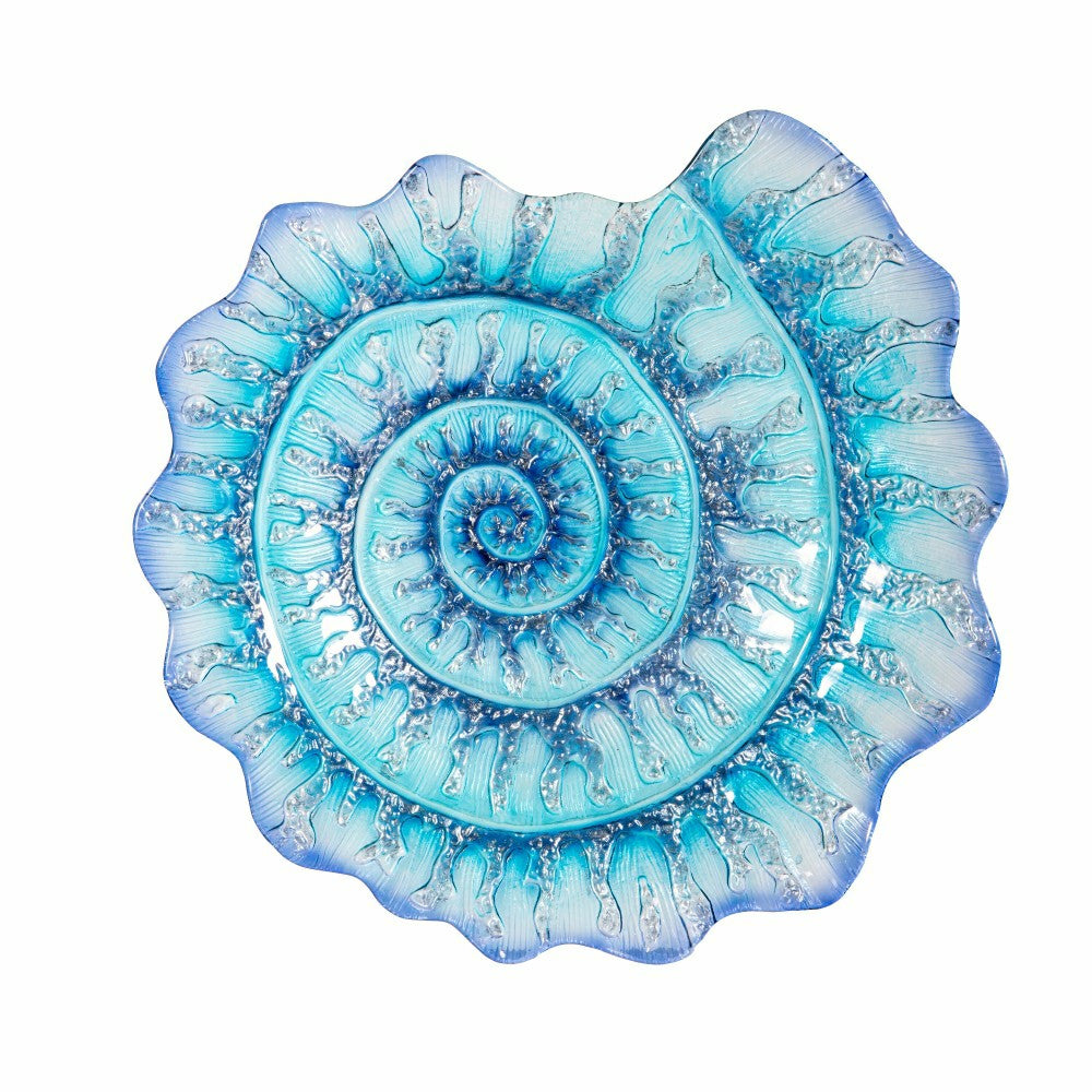 Plow & Hearth Blue Coastal Birdbath, Shell Glass Birdbath, 18"