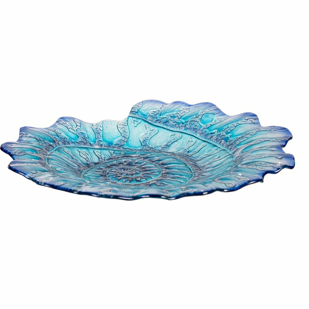 Plow & Hearth Blue Coastal Birdbath, Shell Glass Birdbath, 18"
