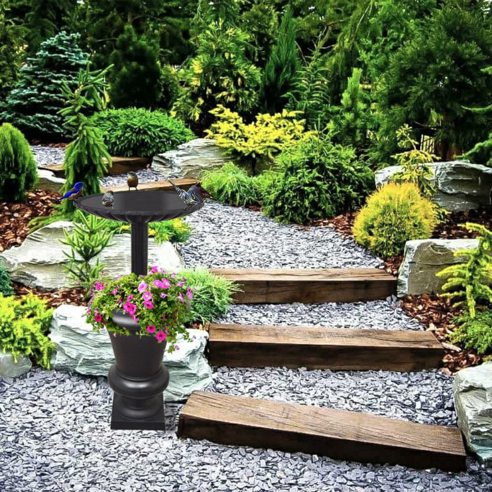 Plow & Hearth Ornate Round Cast Aluminum Metal 40-in Bird Bath Planter Vase Combo