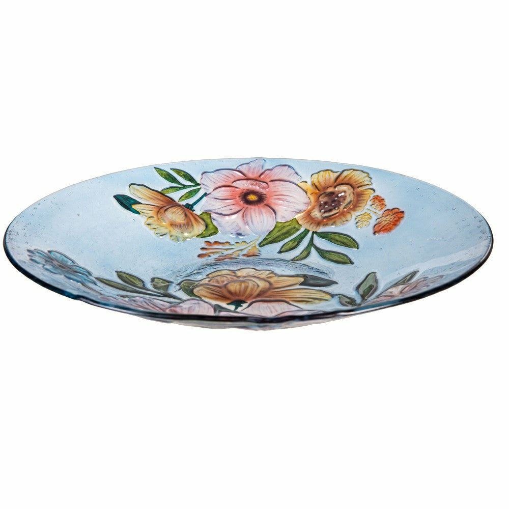 Plow & Hearth Petal and Plow Birdbath, Farmhouse Flowers Glass Birdbath, 18"