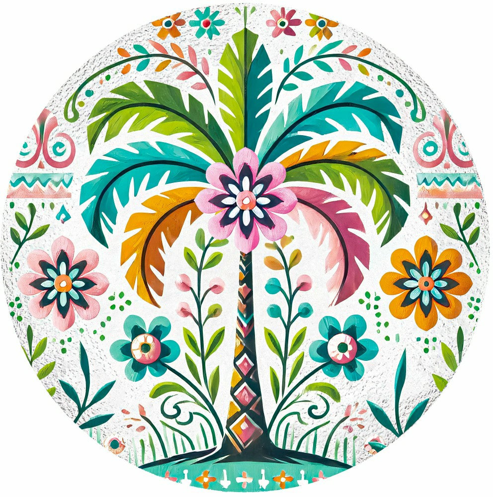 Plow & Hearth Palm Beach Birdbath, Glass Folk Art Palm Tree, 18"
