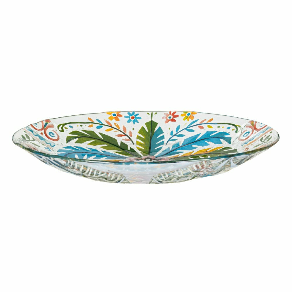 Plow & Hearth Palm Beach Birdbath, Glass Folk Art Palm Tree, 18"