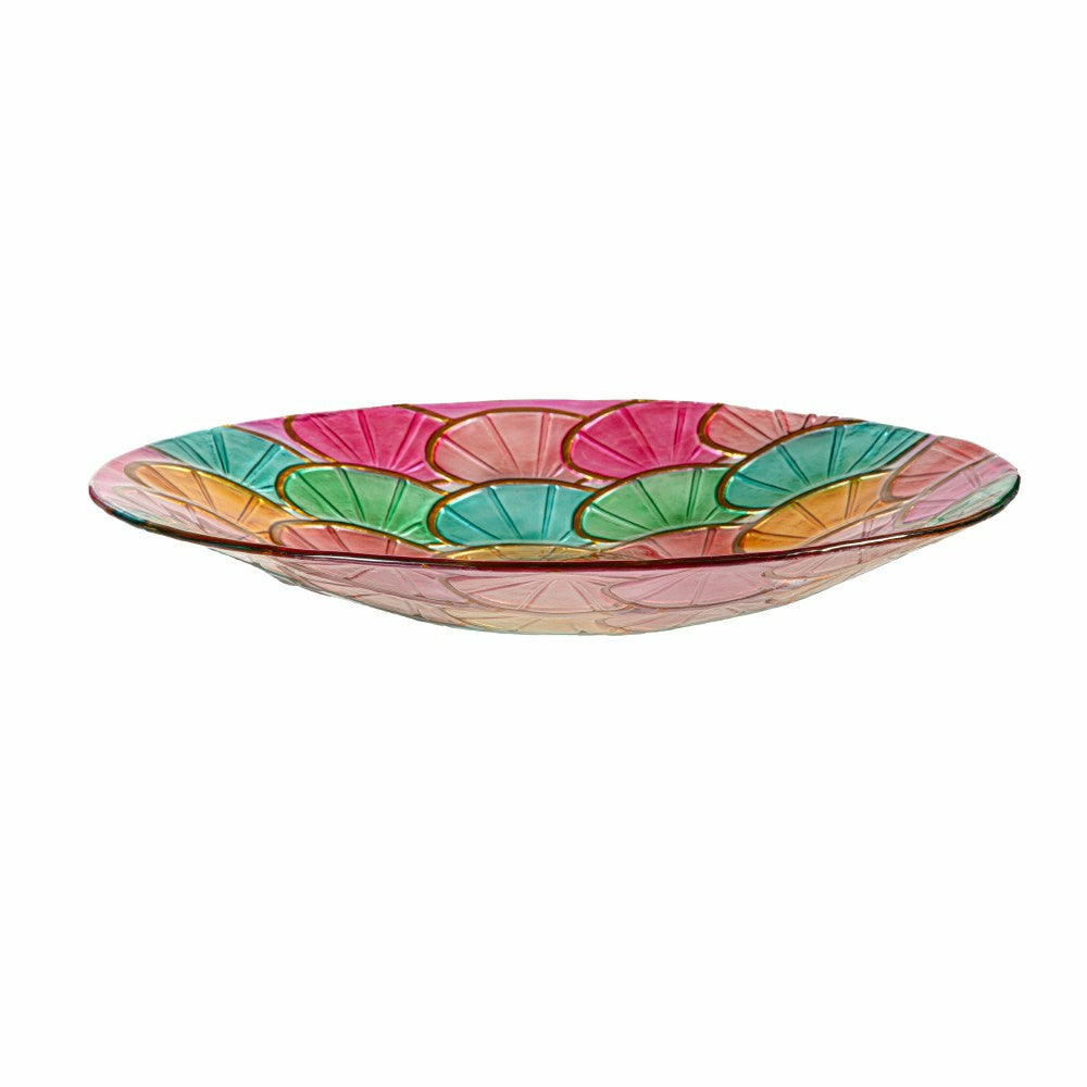 Plow & Hearth Palm Beach Birdbath, Bright Shell Glass Birdbath, 18"