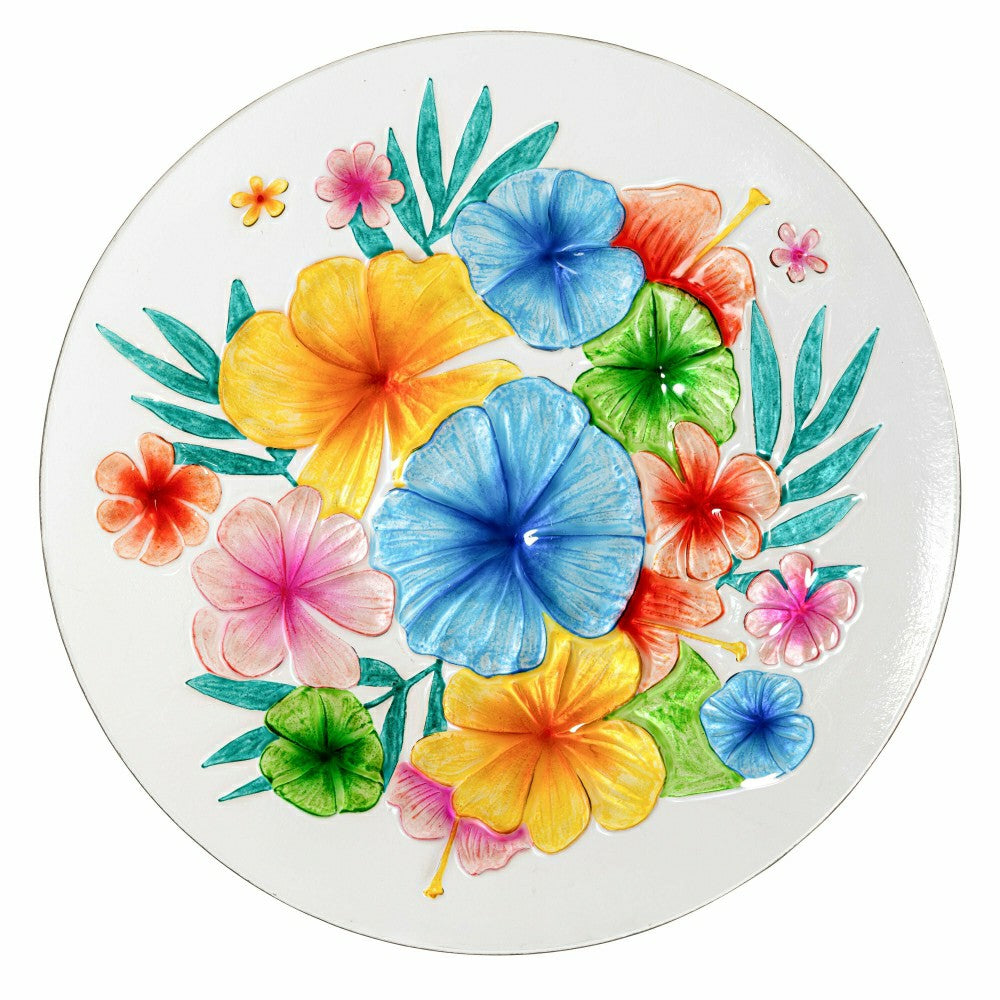 Plow & Hearth Palm Beach Birdbath, Hibiscus Flower Glass Birdbath, 18"