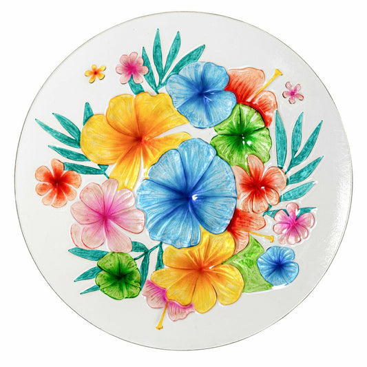 Plow & Hearth Palm Beach Birdbath, Hibiscus Flower Glass Birdbath, 18"