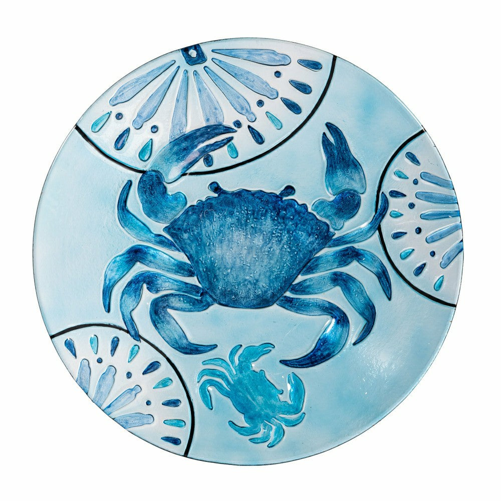 Plow & Hearth Blue Coastal Birdbath. Blue Crab Glass Birdbath, 18"