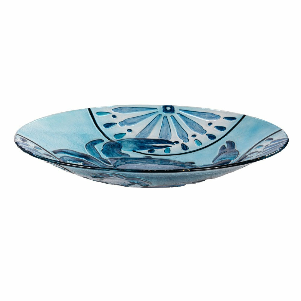 Plow & Hearth Blue Coastal Birdbath. Blue Crab Glass Birdbath, 18"