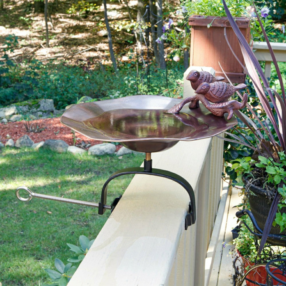 Plow & Hearth Antiqued Birdbath w/ Over Railing Bracket
