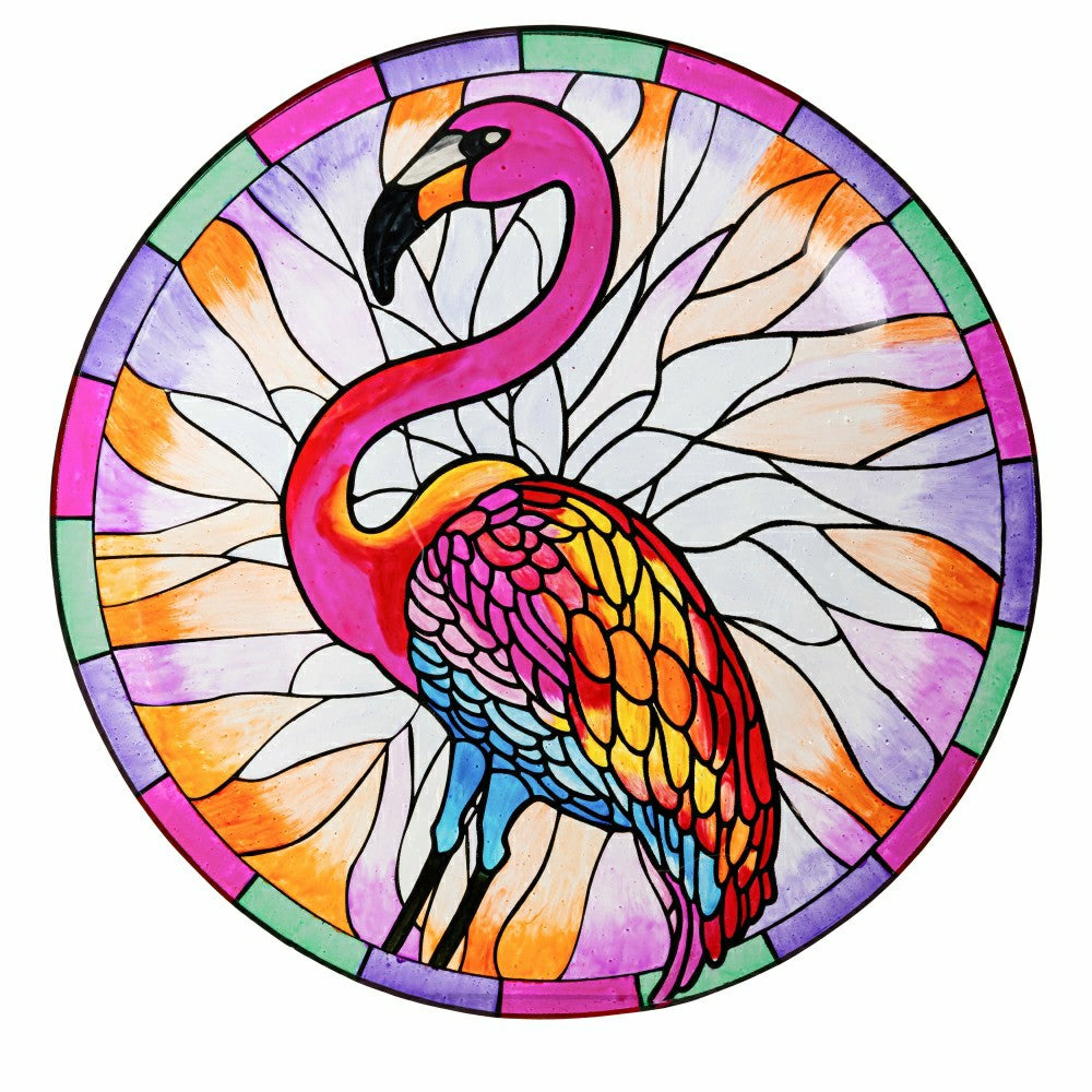 Plow & Hearth Palm Beach Birdbath, Stained Glass Flamingo Birdbath, 18"