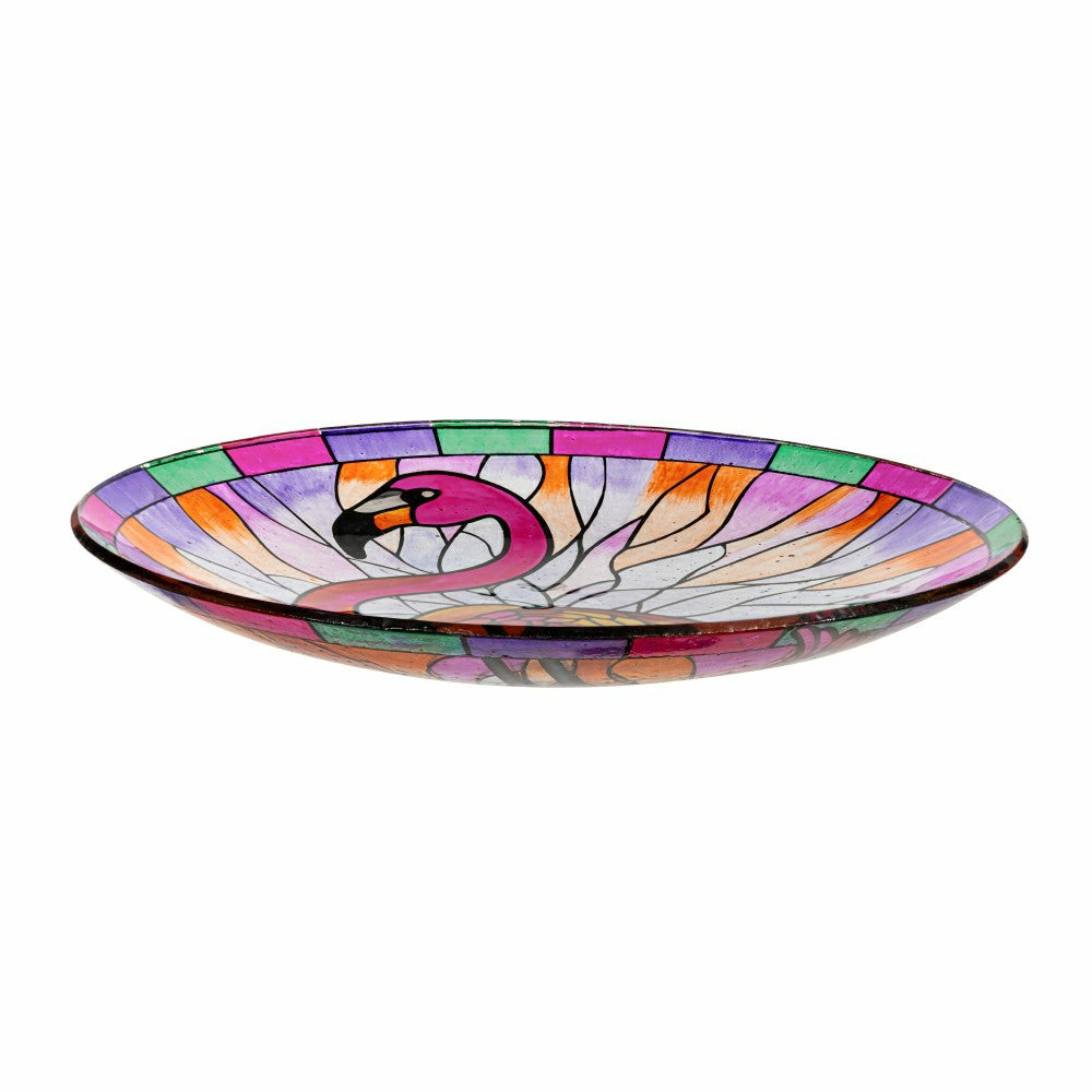 Plow & Hearth Palm Beach Birdbath, Stained Glass Flamingo Birdbath, 18"