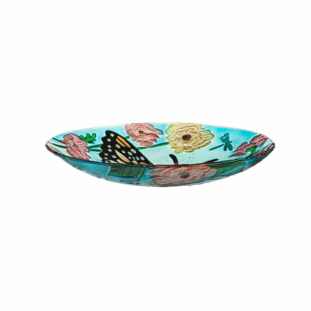 Plow & Hearth 18" Glitter Hand Painted and Embossed Bird Bath, Butterfly