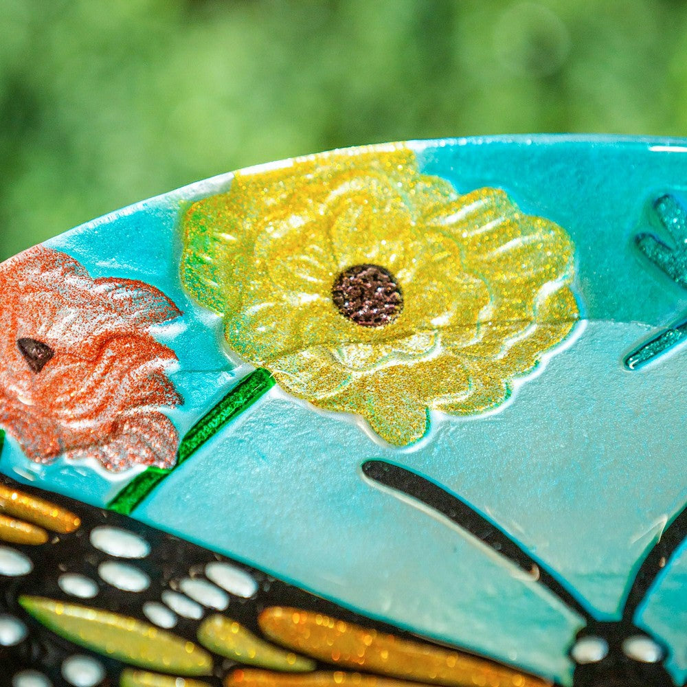 Plow & Hearth 18" Glitter Hand Painted and Embossed Bird Bath, Butterfly