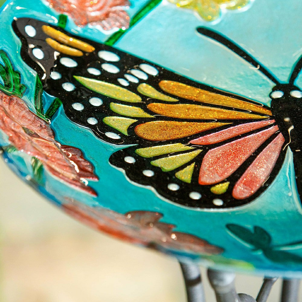 Plow & Hearth 18" Glitter Hand Painted and Embossed Bird Bath, Butterfly