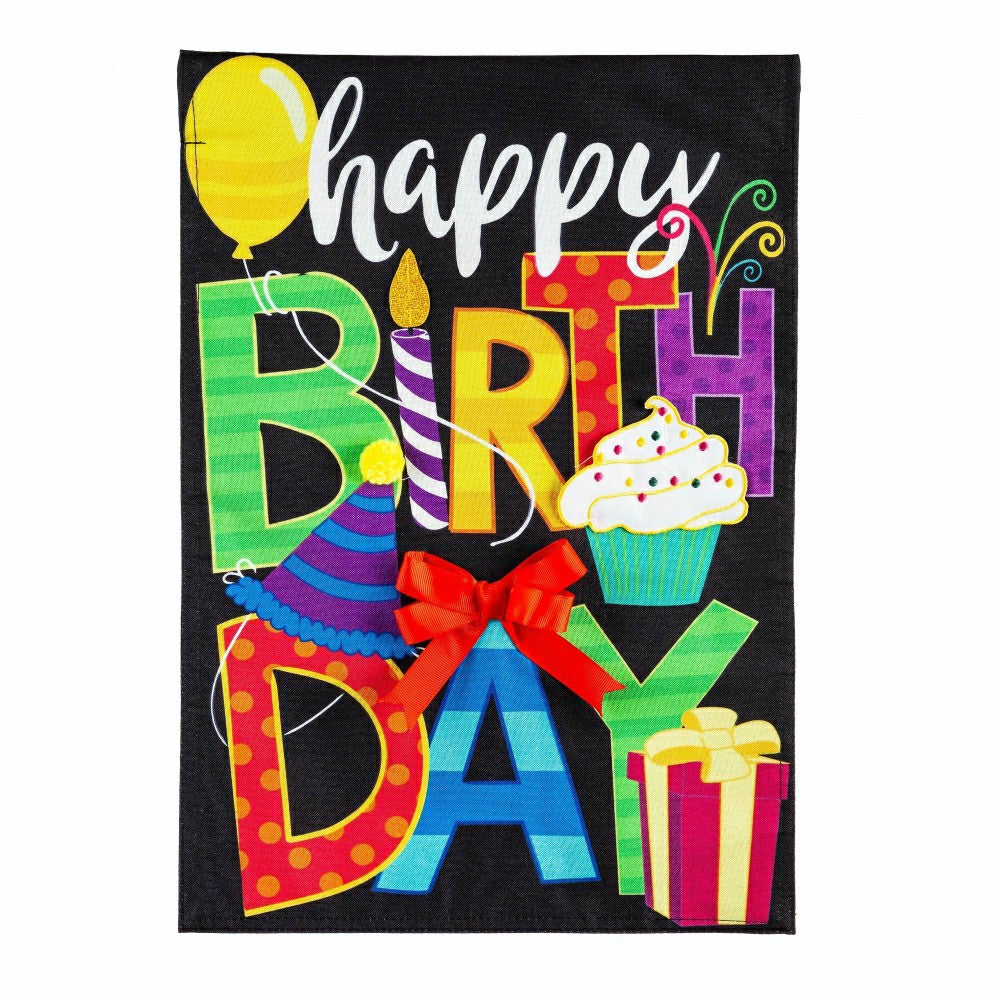 Plow & Hearth Happy Birthday Burlap Garden Flag