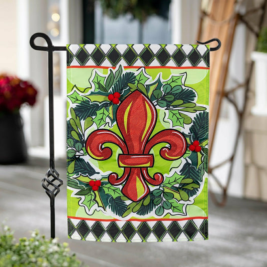 Plow & Hearth Holiday Fleur De Lis Applique Garden Flag