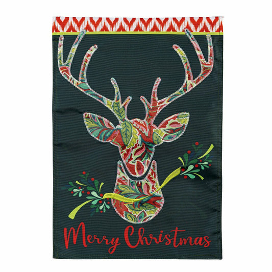 Plow & Hearth Patterned Reindeer Applique Garden Flag