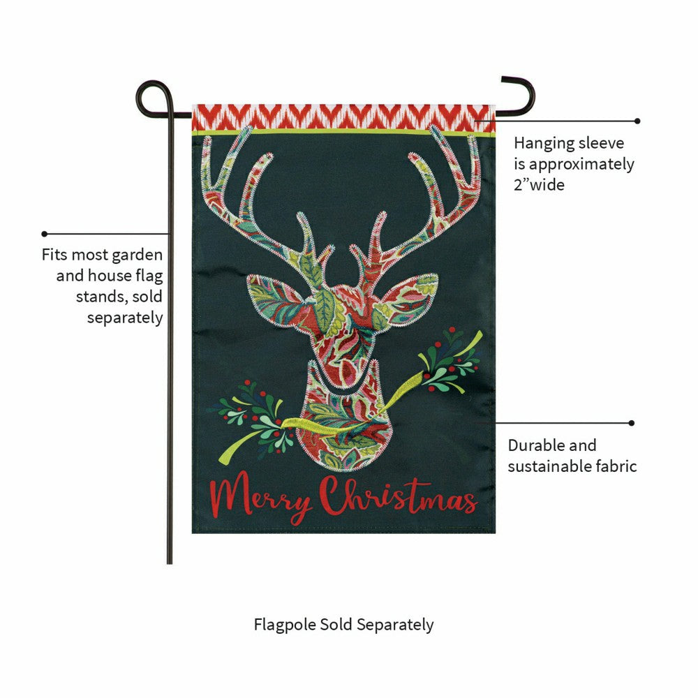 Plow & Hearth Patterned Reindeer Applique Garden Flag